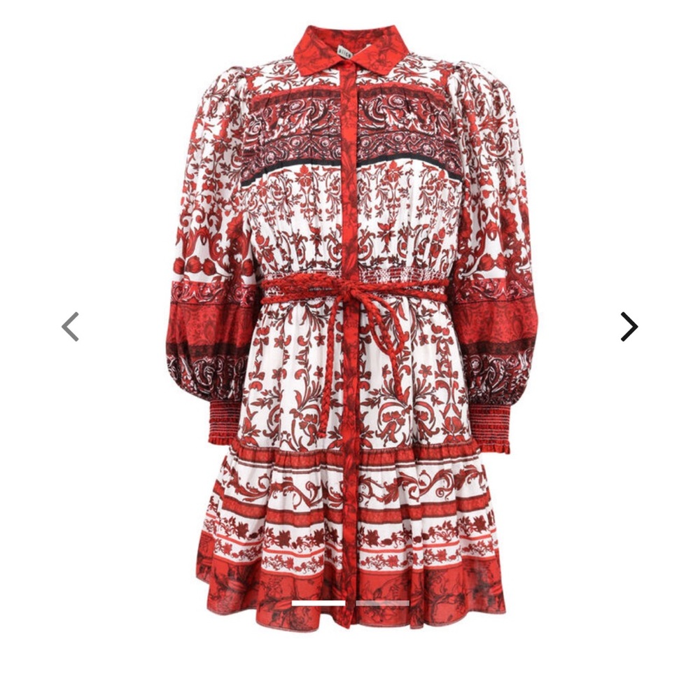 ALICE + OLIVIA Tiffie Puff Sleeve Dress With Tie Belt red floral mini dress
